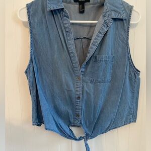 Forever 21 Blue Sleeveless Button-Down Top